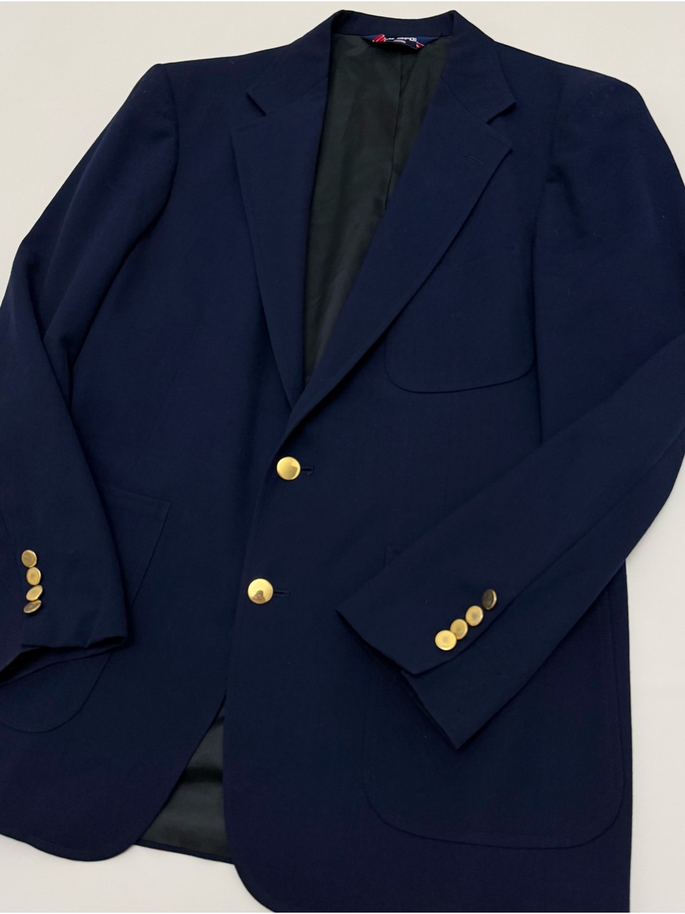 Vintage Polo Sport Ralph Lauren Navy Blazer 42L 100% Wool Patch Pockets Gold